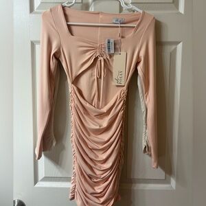 Oh Polly Blush Long Sleeve Ruched Dress